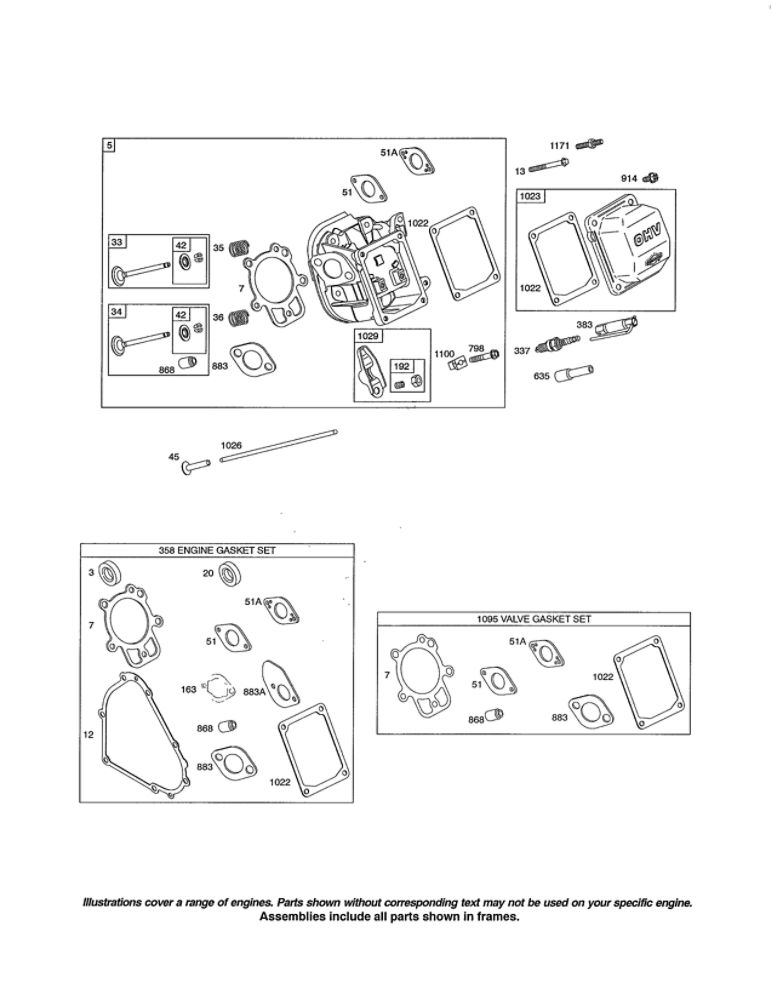 Head-Cylinder/Gasket Sets Diagram and Parts List for 204412-0163-01  Briggs and Stratton Engine